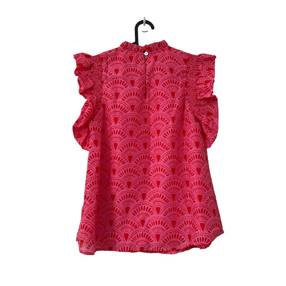 J Marie Pink Red Noelle Geometric Flutter Sleeve Preppy Blouse Size XSmall NEW - Picture 4 of 6